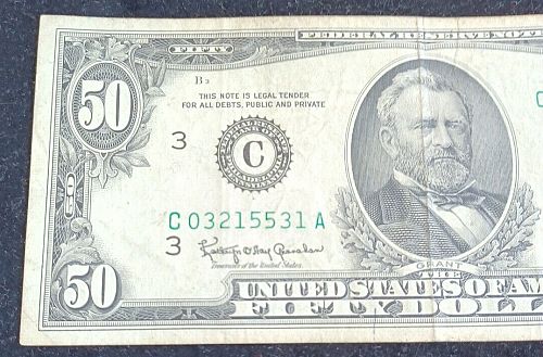 Series Of 1963-A $50 FRN Philadelphia PA.Green Seal Nicely Circulated FP#12 RP#7