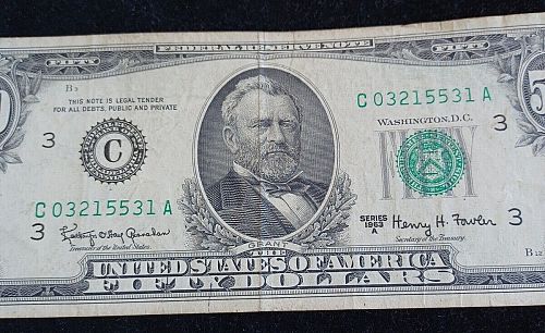 Series Of 1963-A $50 FRN Philadelphia PA.Green Seal Nicely Circulated FP#12 RP#7