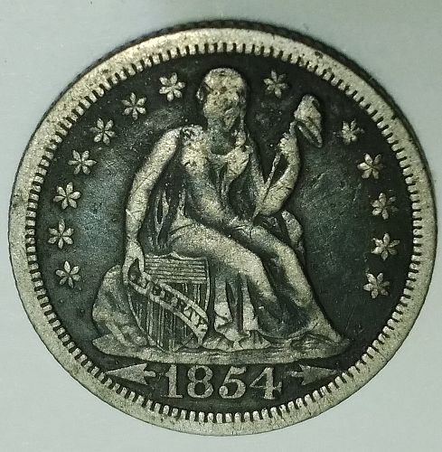 1854-O Seated Liberty 10c, Very Scarce F-103 (R5), very high grade, Top 100 coin