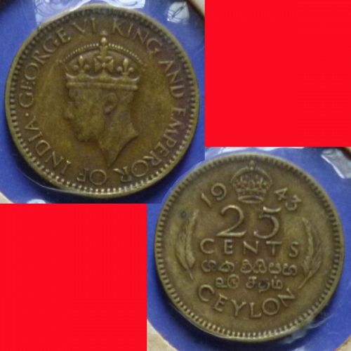 Ceylon Sri Lanka 25 Cents 1943 KM# 115