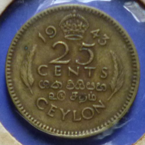 Ceylon Sri Lanka 25 Cents 1943 KM# 115