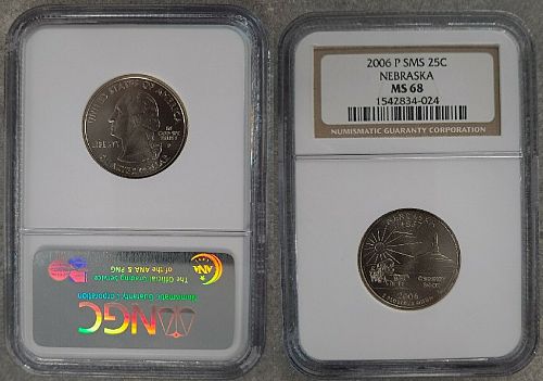 NGC 2006 P SMS 25C MS 68 Nebraska State Quarter BRILLIANT!