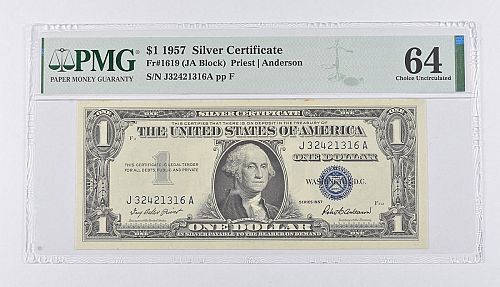 1957 Silver Certificate PMG FR#1619 (JA Block) Priest-Anderson