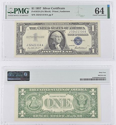 1957 Silver Certificate PMG FR#1619 (JA Block) Priest-Anderson