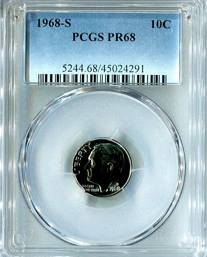 1968 - S  ROOSEVELT   DIME  --  PCGS  --  PR 68