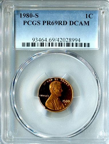 1980 - S  LINCOLN CENT   --  PCGS  --  PR 69RD DCAM
