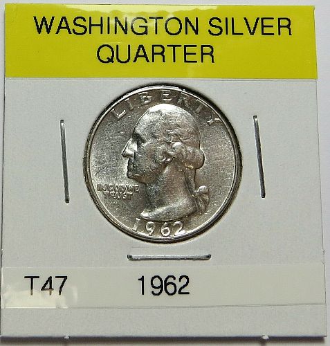 1962 WAHINGTON SILVER QUARTER ~ 90% SILVER ~ COMB SHIP ~ LOT T47