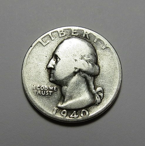 1940 WAHINGTON SILVER QUARTER ~ 90% SILVER ~ COMB SHIP ~ LOT T60