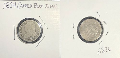 1834 Silver Capped Bust Dime 10C Large 4