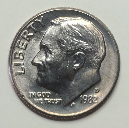 1982-D Roosevelt Dime MS-65 (GEM) Near Full Bands