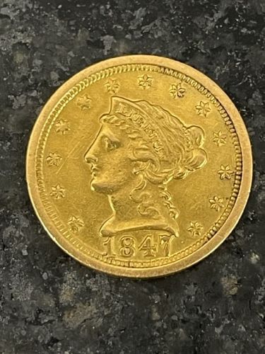 1847-O Gold Quarter Eagle CL UNC Rotated Die - these don't come by every day!