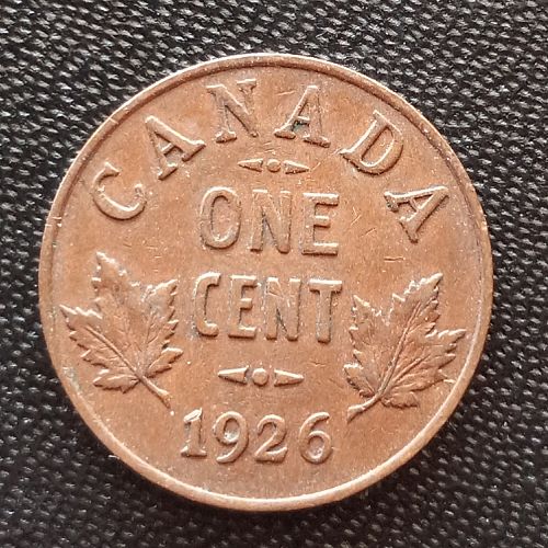 1926 Canada George V One Cent Maple Leaf Back  Rated AU-55