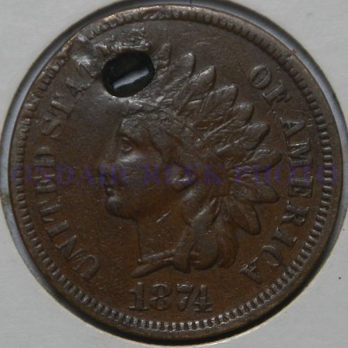 1874 Indian Cent Snow 10 Holed