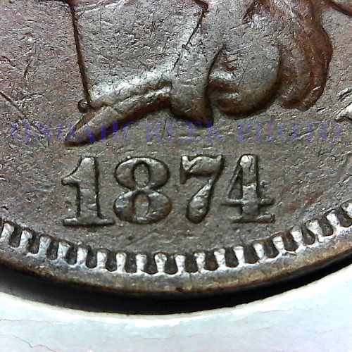 1874 Indian Cent Snow 10 Holed