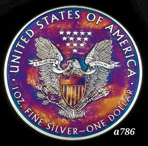2021 Rainbow Toned Silver American Eagle 1 troy ounce silver #a786