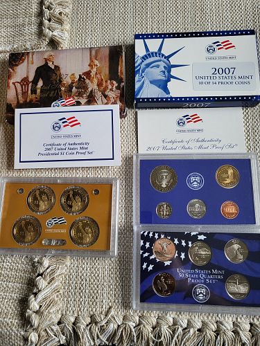 2007 S US Mint clad proof 14 coin set, with box from the mint. P07