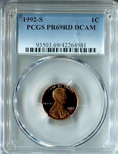 1992 - S  LINCOLN CENT   --  PCGS  --  PR 69RD DCAM