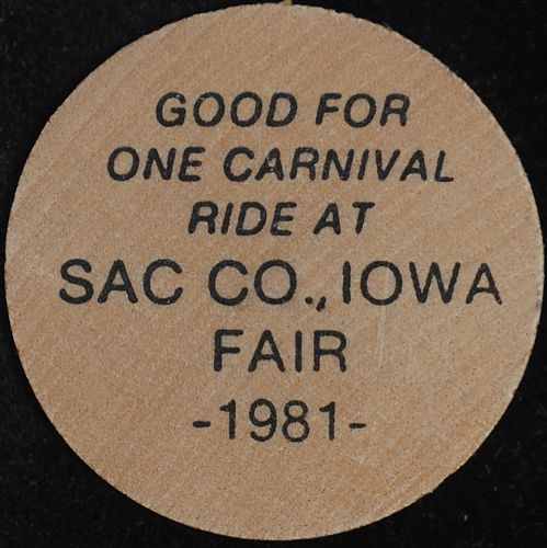Sac County Iowa Fair 1981(Sac City, Iowa) Good For One Free Ride IA 800B