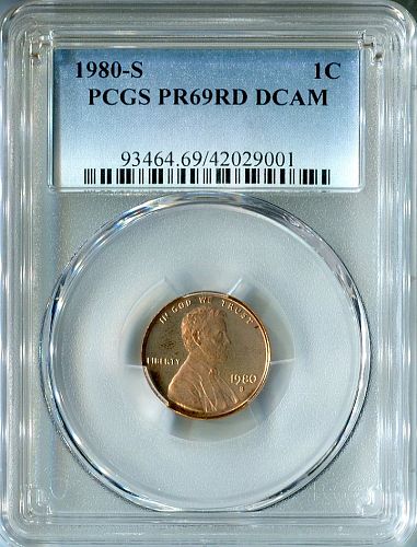1980 - S  LINCOLN CENT   --  PCGS  --  PR 69RD DCAM