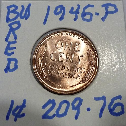 1946-P Gem BU RED Lincoln Wheat Cent (209-76 )