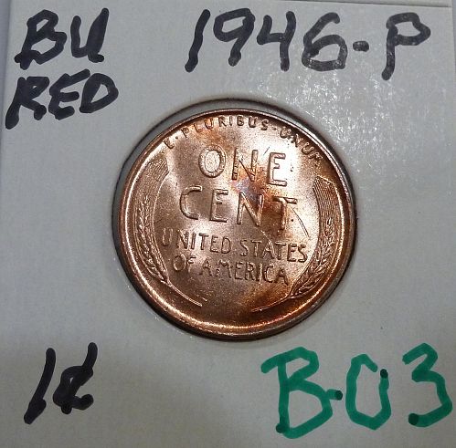 1946-P Gem BU RED Lincoln Wheat Cent  B-03 )