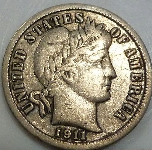 1911-P Grades EXTRA FINE Barber Dime (460-51 )
