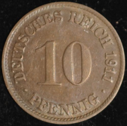 1911D Germany/Empire 10 Pfennig AU