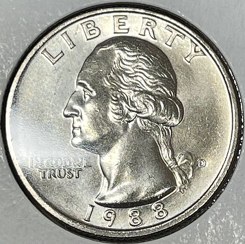 1988-D High Grade Brilliant Uncirculated MS60+ Washington US Quarter