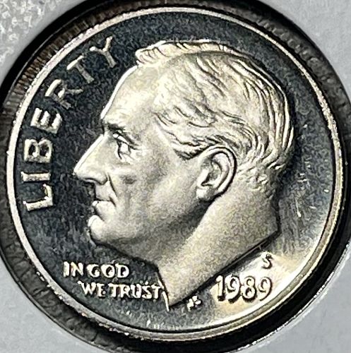 1989-S High Grade Deep Cameo Proof Roosevelt US Dime