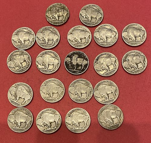 Buffalo Nickel Roll - 20 Coins 1918 - 1919 and 1920s