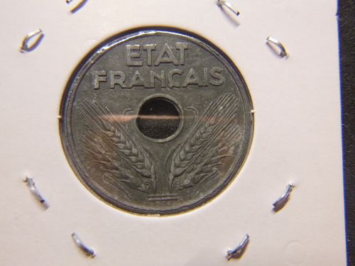 FRANCE 1942  20 Centimes Vichy French State, Zinc, "20", heavy type