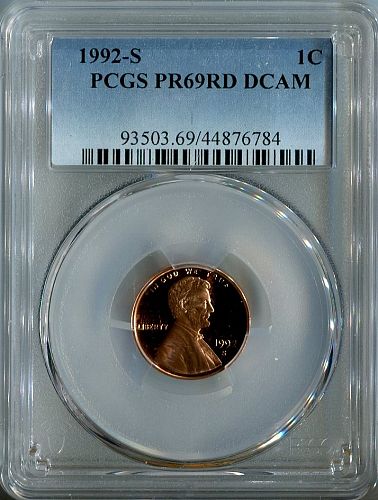 1992 - S  LINCOLN CENT   --  PCGS  --  PR 69RD DCAM