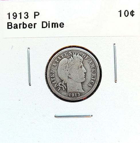 1913-P Barber Dime - Free Shipping for additional coins purchased on same invoice.