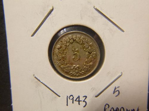 SWITZERLAND HELVETICA 1943 B 5 RAPPEN