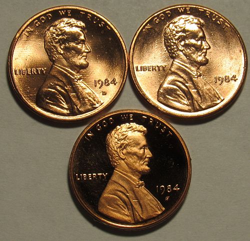 1984 P,D&S Lincoln Memorial Cents, BU and Proof