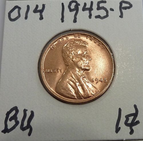 1945-P RED Uncirculated  Lincoln Wheat Cent  BU ( 014)