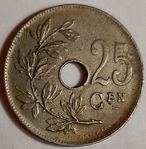 1922 Belgium 25 Cents, Dutch Text