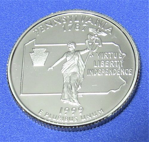 1999-S 25 Cents - Pennsylvania State Quarter - Cameo Proof - Clad