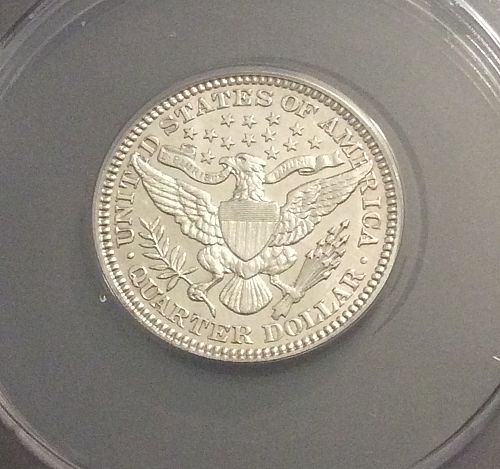 1907 P Barber Quarter, Repunched date, ANACS AU55 details, awesome high luster