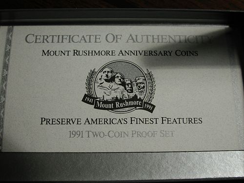 1991-S UNITED STATES MOUNT RUSHMORE 2-COIN ANNIVERSARY PROOF SET
