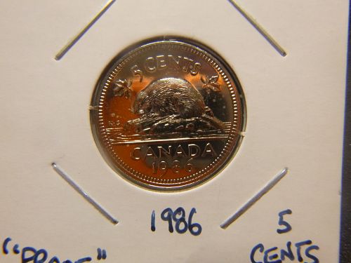 CANADIAN FIVE CENT 1986 FIVE CENTS PROOF