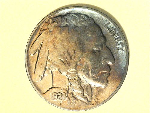 1934 P Buffalo Nickel--VF Details--DIPPED, Toned