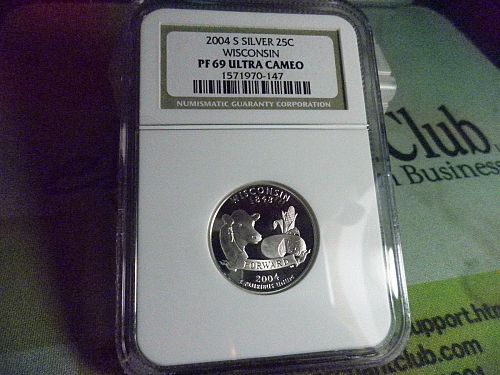 2004-S SILVER 25C WISCONSIN PR 69 ULTRA CAMEO BY NGC