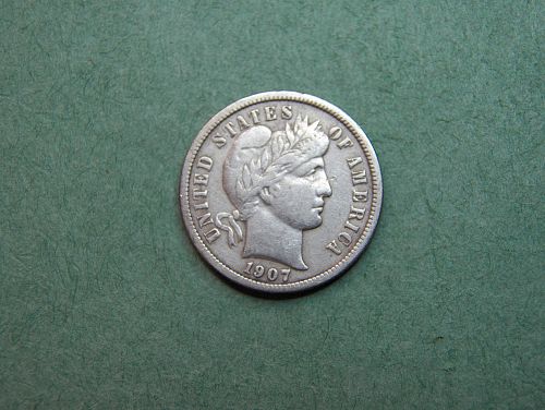 1907 P Barber Dime Very Fine Coin   38E
