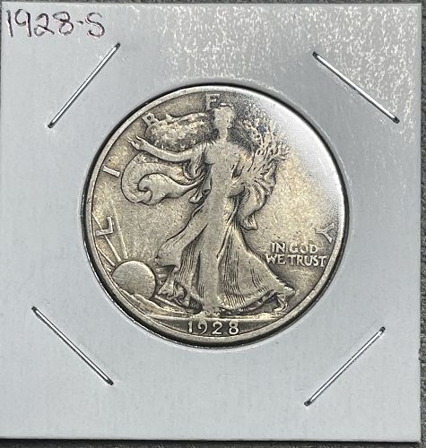 1928-S High Circulated Grade Fine/F15++ Walking Liberty US Silver Half Doll
