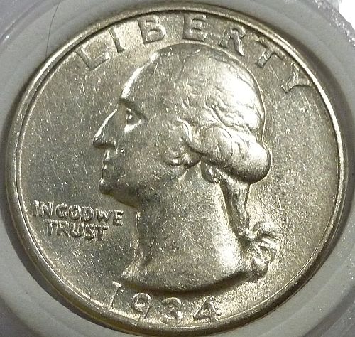 1934-P EXTRA FINE MEDIUM MOTTO Washington Quarter  XF # 416-08