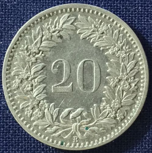 Switzerland - 1884 - 20 Rappen [#1] [mintage 4,000,000]