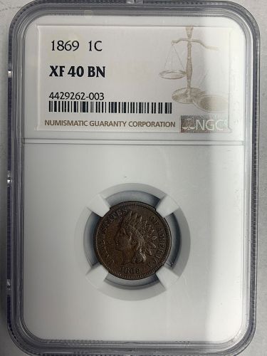 1869 Indian Head Cent, XF-40 BN NGC (4678)