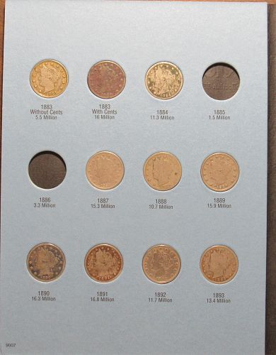 Nearly Complete Liberty Head V Nickels Set 1883 to 1912, Missing 3