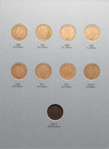 Nearly Complete Liberty Head V Nickels Set 1883 to 1912, Missing 3